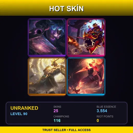 EUW | Dark Star Shaco | Dragonwing Corki | Lunar Guardian Nasus | Infernal Akali | 25 Skin | 116 Champ | Lv90