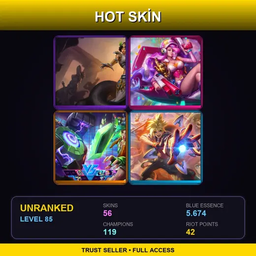 SG | Mythic Cassiopeia | Arcade Miss Fortune | Arcade Riven | Battle Academia Ezreal | 56 Skin | 119 Champ | Lv85 — Zombie Nunu Willump