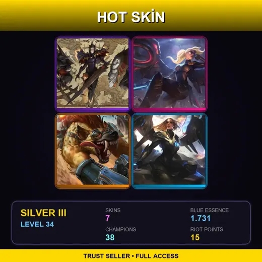 EUW | Iron Inquisitor Kayle | Riot Kayle | Hyena Warwick | Aether Wing Kayle | 7 Skin | 38 Champ | Silver III | Lv34