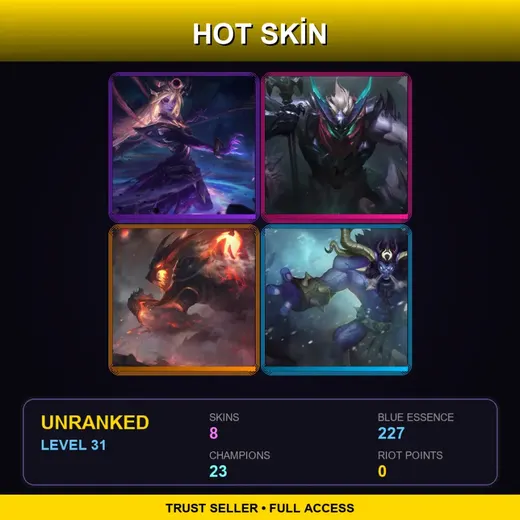 RU | Dark Cosmic Lux | Dragon Knight Mordekaiser | Firefang Warwick | Unchained Alistar | 8 Skin | 23 Champ | Lv31