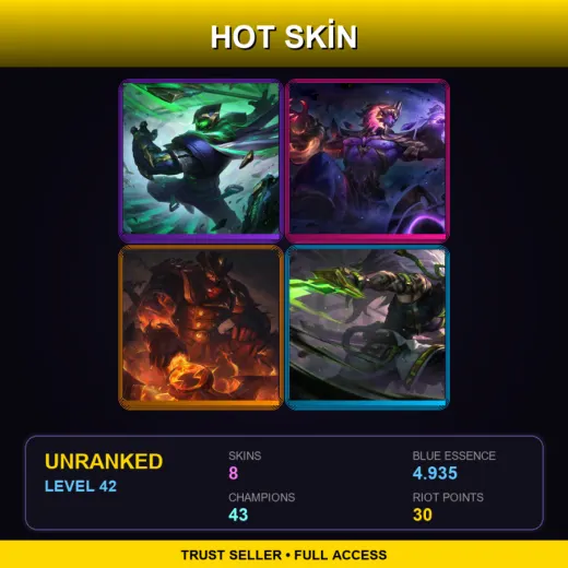TR | Conqueror Jax | Dark Star Sylas | High Noon Darius | Inkshadow Yasuo | 8 Skin | 43 Champ | Lv42