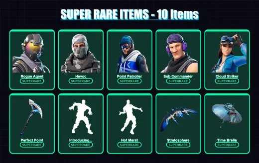 [PC] | Rogue Agent | Havoc | Point Patroller | Sub Commander | Cloud Striker | 29 skin | 47 pickaxe | 53 emote | 50 glider | Lv722