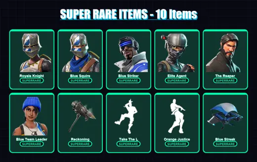 [PS4/PS5/XBOX/PC] | Royale Knight | Blue Squire | Blue Striker | Elite Agent | The Reaper | 103 skin | 82 pickaxe | 114 emote | 83 glider | Lv1200