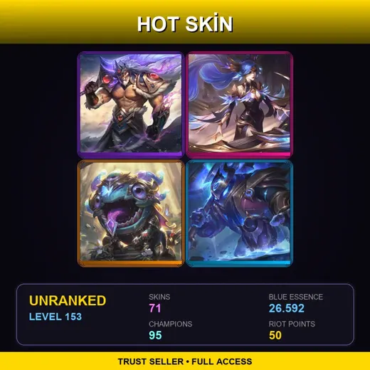 LAN | Victorious Tryndamere | Victorious Sona | Victorious Kog'Maw | Cosmic Paladin Nautilus | 71 Skin | 95 Champ | Lv153