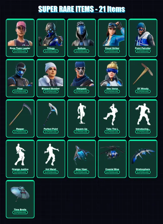 [PS4/PS5/XBOX/PC] | Rose Team Leader | Trilogy | Sultura | Cloud Striker | Point Patroller | 129 skin | 126 pickaxe | 128 emote | 99 glider | Lv1543