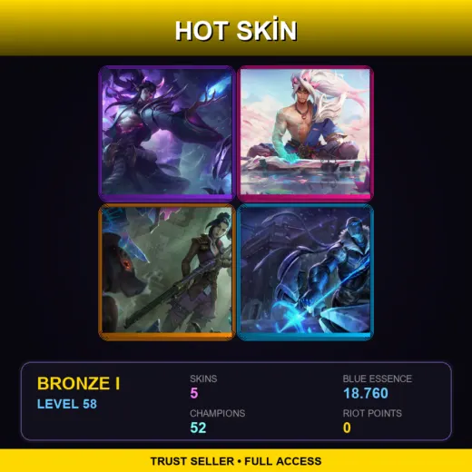 BR | Spirit Blossom Thresh | Spirit Blossom Yasuo | Arcane Enforcer Caitlyn | Arctic Ops Varus | 5 Skin | 52 Champ | Bronze I | Lv58