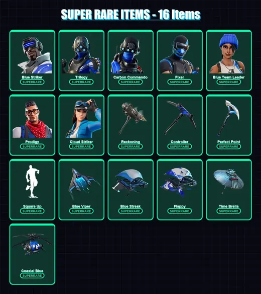 [PS4/PS5/XBOX/PC] | Blue Striker | Trilogy | Carbon Commando | Fixer | Blue Team Leader | 56 skin | 73 pickaxe | 51 emote | 74 glider | Lv1138