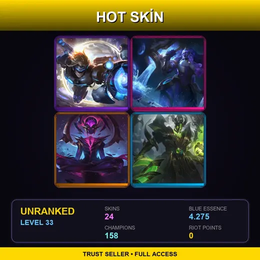 VN | Cosmic Invoker Illaoi | PROJECT: Ashe | Dark Star Karma | Pulsefire Ezreal | 24 Skin | 158 Champ | Lv33