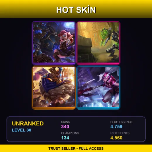 EUNE | Hextech Annie | Hextech Singed | Victorious Maokai | Challenger Nidalee | 340 Skin | 134 Champ | Lv30