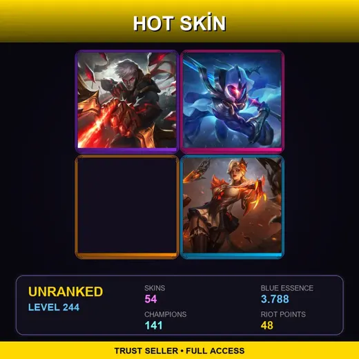 BR | Conqueror Varus | Cosmic Blade Master Yi | Blood Moon Fiddlesticks | High Noon Evelynn | 54 Skin | 141 Champ | Lv244