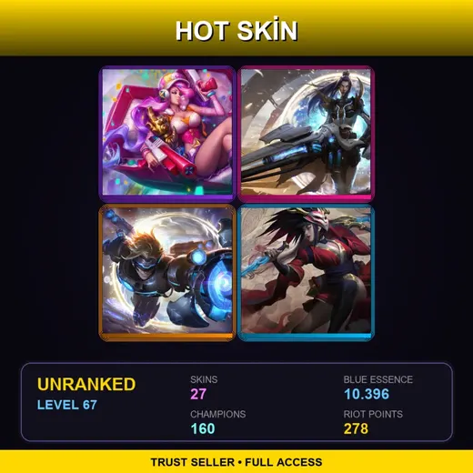 SG | Arcade Miss Fortune | Pulsefire Caitlyn | Pulsefire Ezreal | Blood Moon Akali | 27 Skin | 160 Champ | Lv67