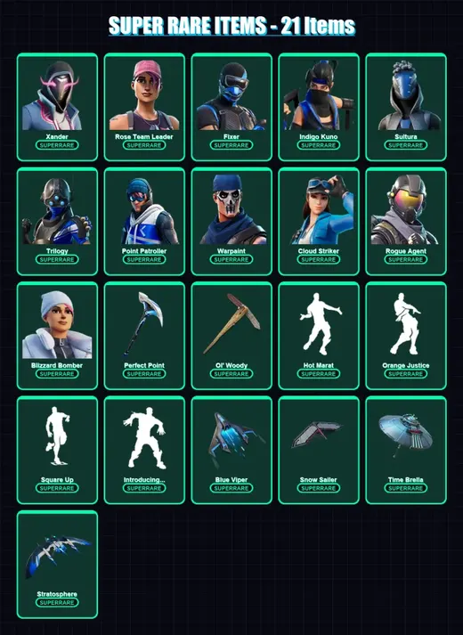 [PS4/PS5/XBOX/PC] | Xander | Rose Team Leader | Fixer | Indigo Kuno | Sultura | 505 skin | 506 pickaxe | 530 emote | 286 glider | Lv6325