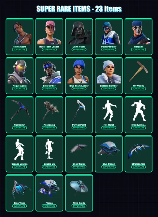 [PS4/PS5/PC] | Travis Scott | Rose Team Leader | Darth Vader | Point Patroller | Warpaint | 333 skin | 313 pickaxe | 270 emote | 260 glider | Lv4269