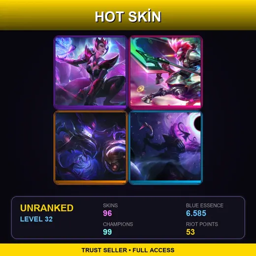 LAN | Challenger Ahri | High Noon Twisted Fate | PROJECT: Yi | Dark Star Orianna | 96 Skin | 99 Champ | Lv32 — Jurassic Kog Maw