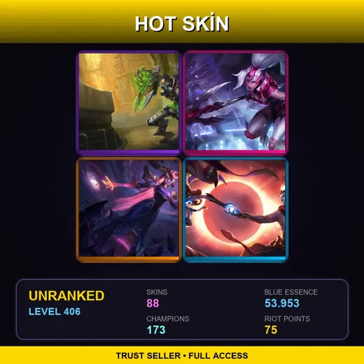 NA | Hextech Singed | Challenger Nidalee | Dark Cosmic Lissandra | Cosmic Dawn Rakan | 88 Skin | 173 Champ | Lv406
