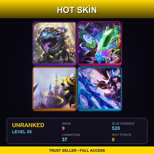 VN | Victorious Kog'Maw | Arcade Riven | Shadow Prince Malzahar | Snowstorm Sivir | 9 Skin | 37 Champ | Lv55