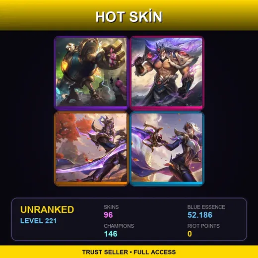 LAS | Victorious Blitzcrank | Victorious Tryndamere | Victorious Master Yi | Victorious Fiora | 96 Skin | 146 Champ | Lv221