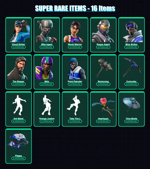 [PC/XBOX] | Cloud Striker | Elite Agent | World Warrior | Rogue Agent | Blue Striker | 97 skin | 84 pickaxe | 128 emote | 95 glider | Lv1994