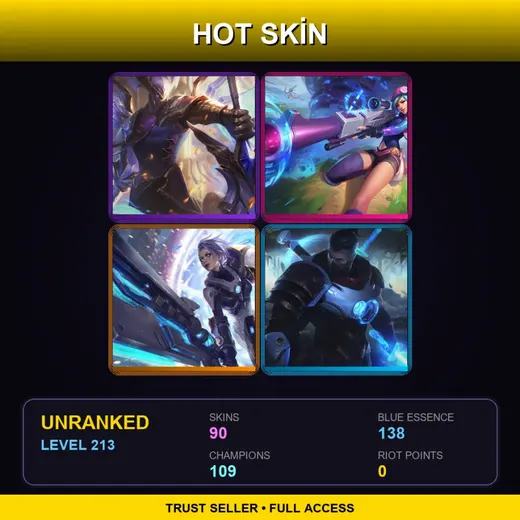 SG | Victorious Aatrox | High Noon Twisted Fate | PROJECT: Yi | Arcade Caitlyn | 90 Skin | 109 Champ | Lv213