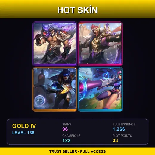 BR | Victorious Tryndamere | Victorious Draven | Cosmic Defender Xin Zhao | Pulsefire Twisted Fate | 96 Skin | 122 Champ | Gold IV | Lv136