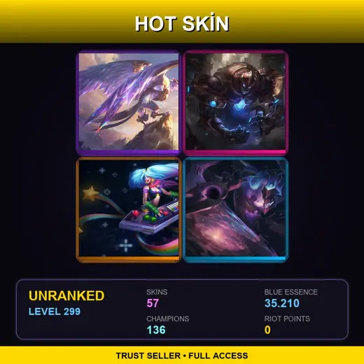LAS | Victorious Anivia | Hextech Galio | Blood Moon Tryndamere | Dark Star Shaco | 57 Skin | 136 Champ | Lv299