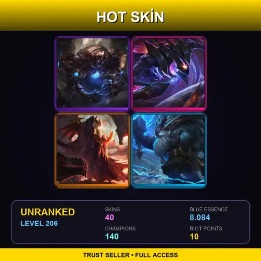 LAS | Hextech Galio | Dark Star Kha'Zix | Dragon Master Swain | Thunder Lord Ornn | 40 Skin | 140 Champ | Lv206 — Monster Tamer Veigar