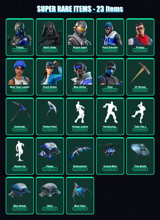 [PS4/PS5/XBOX/PC] | Trilogy | Darth Vader | Rogue Agent | Point Patroller | Prodigy | 124 skin | 141 pickaxe | 109 emote | 124 glider | Lv1664