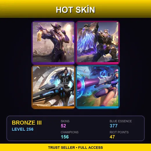 BR | Victorious Twisted Fate | Victorious Braum | High Noon Varus | High Noon Ashe | 52 Skin | 156 Champ | Bronze III | Lv256