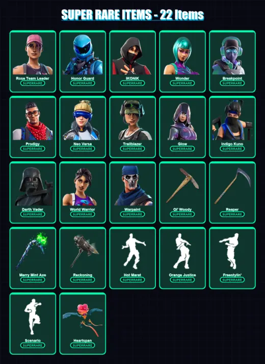 [PC/XBOX] | Rose Team Leader | Honor Guard | IKONIK | Wonder | Breakpoint | 172 skin | 133 pickaxe | 132 emote | 120 glider | Lv1485