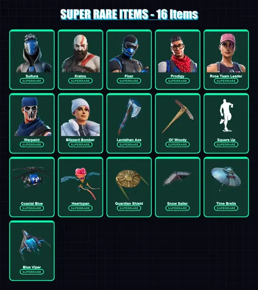 [PS4/PS5/XBOX/PC] | Sultura | Kratos | Fixer | Prodigy | Rose Team Leader | 158 skin | 160 pickaxe | 109 emote | 131 glider | Lv1662