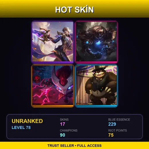 BR | Victorious Fiora | Hextech Galio | Blood Moon Kennen | Prom Queen Annie | 17 Skin | 90 Champ | Lv78