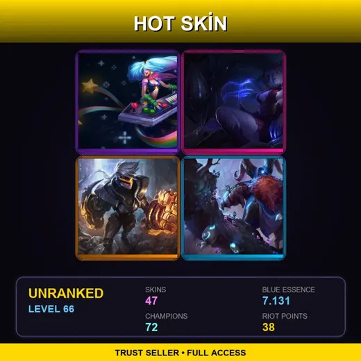 SG | Arcade Sona | Blood Moon Elise | PROJECT: Vi | Elderwood Bard | 47 Skin | 72 Champ | Lv66