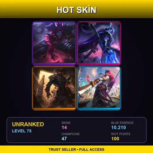 TR | Blood Moon Tryndamere | PROJECT: Jax | High Noon Lucian | Battle Academia Yone | 14 Skin | 47 Champ | Lv75 — Snow Moon Kayn