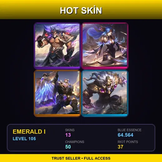 BR | Victorious Tryndamere | Victorious Sona | Victorious Braum | Victorious Rengar | 13 Skin | 50 Champ | Emerald I | Lv105