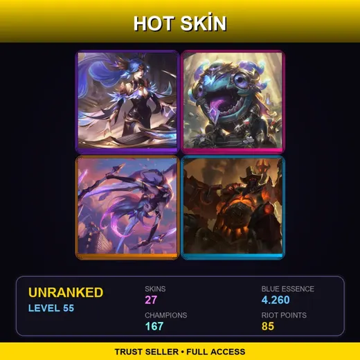 VN | Victorious Sona | Victorious Kog'Maw | Star Guardian Akali | High Noon Urgot | 27 Skin | 167 Champ | Lv55
