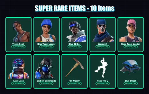 [PC/XBOX/PSN] | Travis Scott | Blue Team Leader | Blue Striker | Warpaint | Rose Team Leader | 43 skin | 42 pickaxe | 35 emote | 42 glider | Lv450