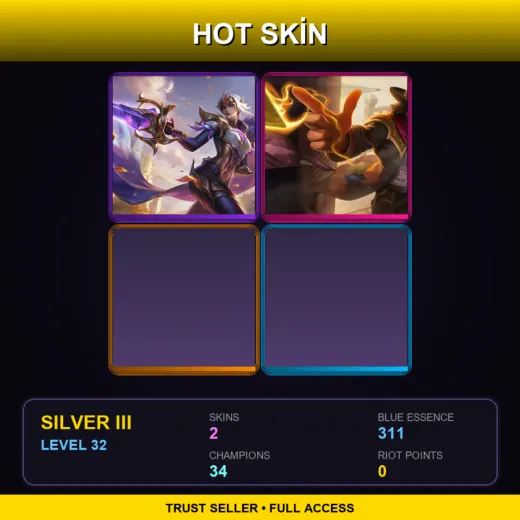 EUW | Victorious Fiora | High Noon Twisted Fate | 2 Skin | 34 Champ | Silver III | Lv32