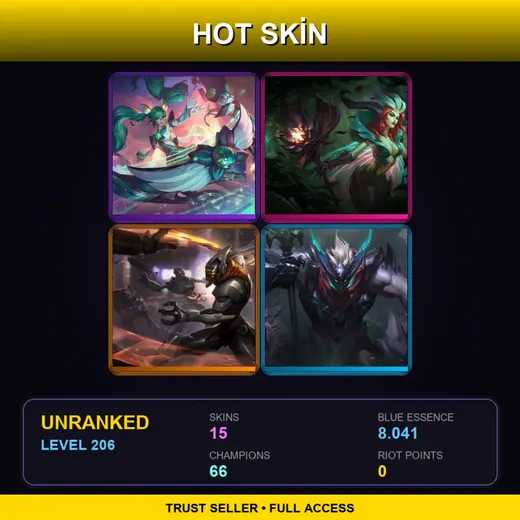 LAN | Star Guardian Sona | Elderwood LeBlanc | PROJECT: Yi | Dragon Knight Mordekaiser | 15 Skin | 66 Champ | Lv206 — Freljord Ashe