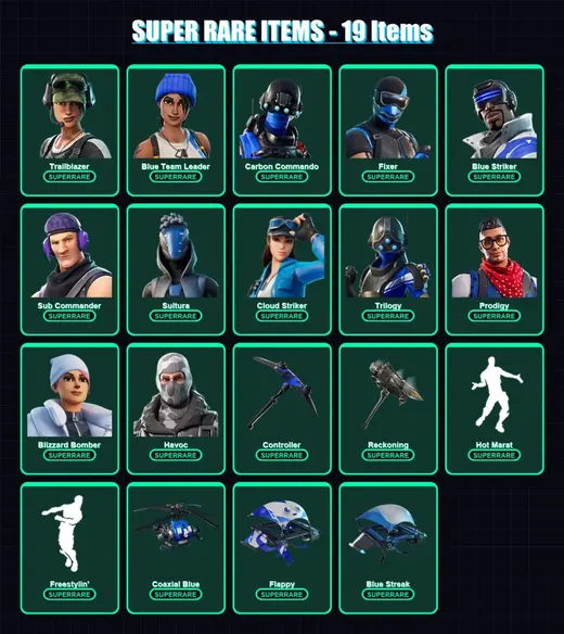 [PS4/PS5/XBOX/PC] | Trailblazer | Blue Team Leader | Carbon Commando | Fixer | Blue Striker | 87 skin | 84 pickaxe | 64 emote | 76 glider | Lv815