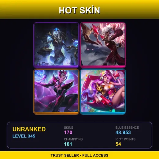 VN | Conqueror Karma | Challenger Ahri | Battle Academia Caitlyn | Blood Moon Twisted Fate | 170 Skin | 181 Champ | Lv345
