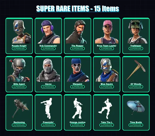 [PC] | Royale Knight | Sub Commander | The Reaper | Rose Team Leader | Trailblazer | 97 skin | 73 pickaxe | 78 emote | 63 glider | Lv594