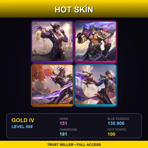 ME | Victorious Twisted Fate | Victorious Tryndamere | Victorious Master Yi | Victorious Fiora | 151 Skin | 181 Champ | Gold IV | Lv586