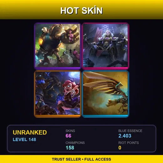 SG | Victorious Blitzcrank | Victorious Sejuani | Hextech Annie | Hextech Anivia | 66 Skin | 158 Champ | Lv148 — Hextech Annie