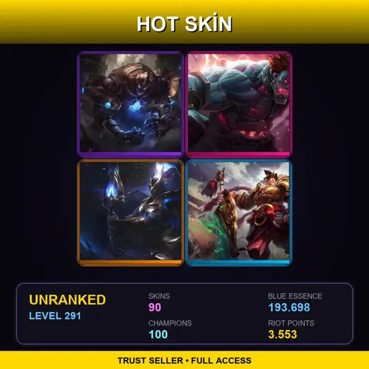 EUW | Hextech Galio | Hextech Sion | Spirit Blossom Tristana | Cosmic Defender Xin Zhao | 90 Skin | 100 Champ | Lv291 — Infernal Karthus