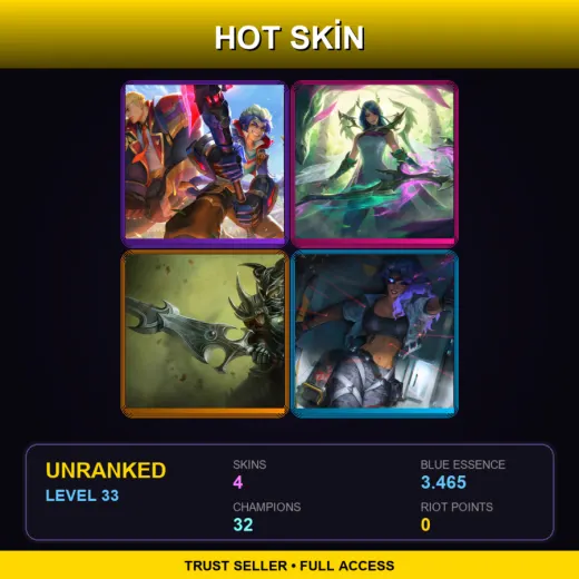 NA | Battle Academia Wukong | Fae Dragon Ashe | Darkforge Jarvan IV | PsyOps Samira | 4 Skin | 32 Champ | Lv33