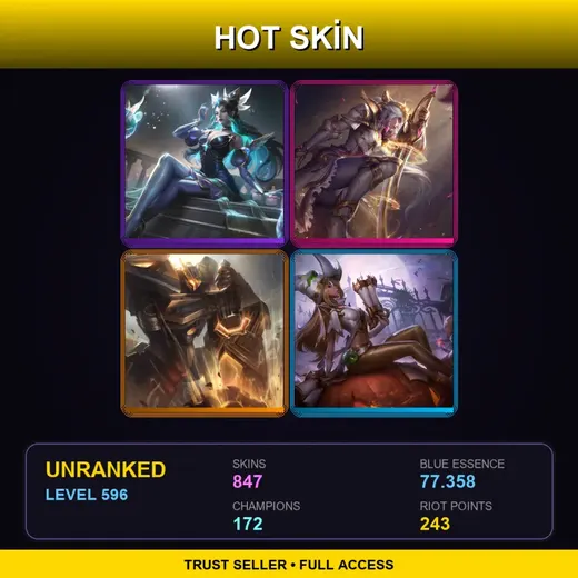 BR | Prestige Star Guardian Syndra | Prestige Battle Queen Diana | Prestige Mecha Kingdoms Garen | 847 Skin | 172 Champ | Lv596 — Statue Of Karthus