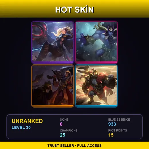 RU | Riot Kayle | Unchained Alistar | Sultan Tryndamere | Jaximus | 8 Skin | 25 Champ | Lv30