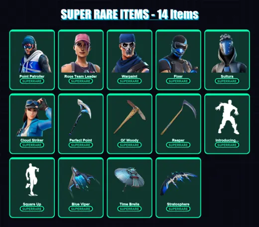 [PS4/PS5/XBOX/PC] | Point Patroller | Rose Team Leader | Warpaint | Fixer | Sultura | 180 skin | 186 pickaxe | 138 emote | 143 glider | Lv2140