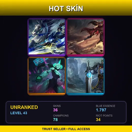 SG | High Noon Yasuo | Warring Kingdoms Xin Zhao | Program Soraka | King Tryndamere | 36 Skin | 78 Champ | Lv43 — Warmonger Sion
