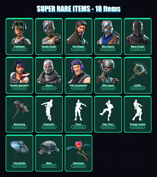 [PC/XBOX/PSN] | Trailblazer | Royale Knight | The Reaper | Blue Squire | Black Knight | 49 skin | 49 pickaxe | 68 emote | 56 glider | Lv850